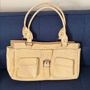 Charlie Lapson Cream Croc-Embossed Tote with Front Pockets